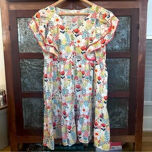 Oddi Floral Print Ruffle Sleeves Dress Large